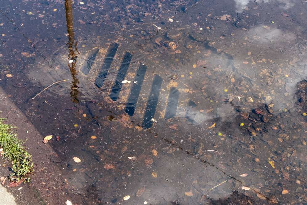 flooded outdoor drain