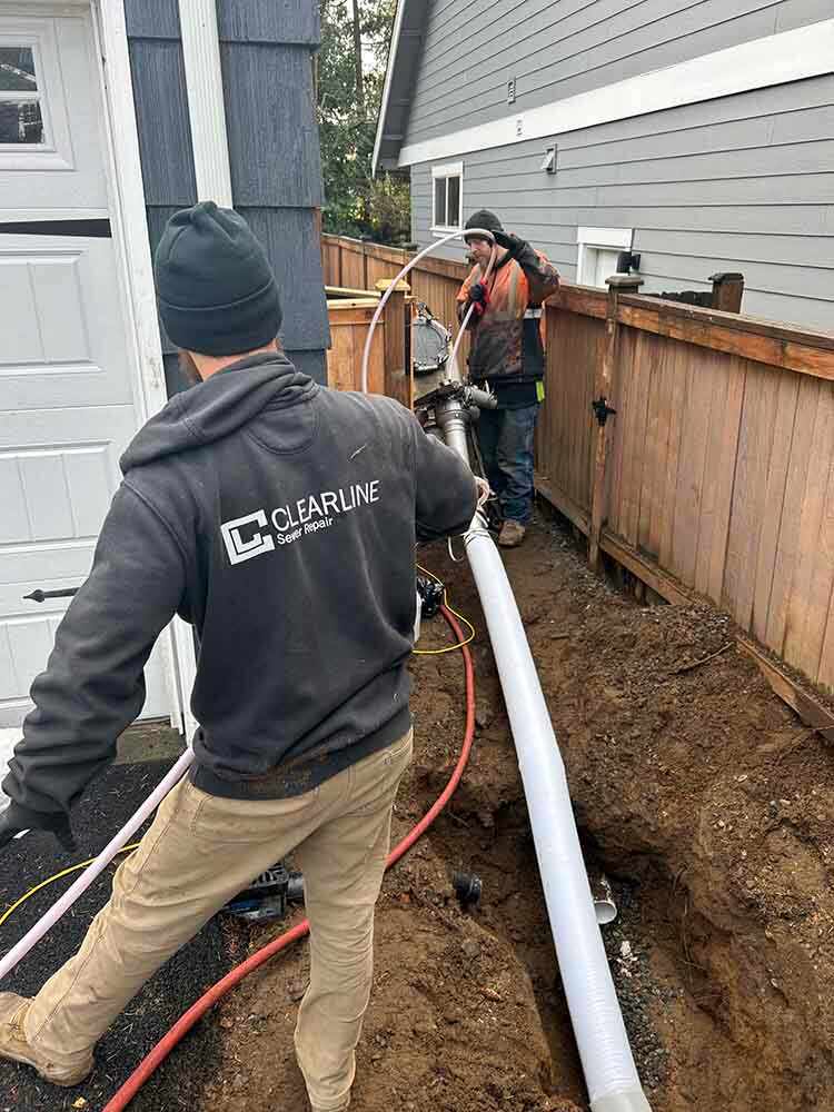 finished trenchless pipe / trenchless repair in progress